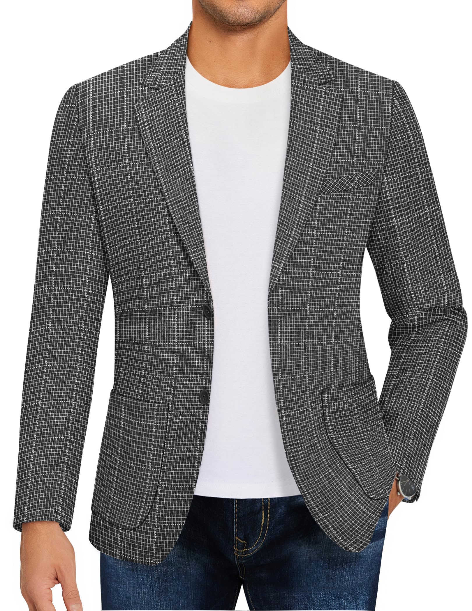 COOFANDY Men's Lightweight Casual Blazer - Slim Fit Two Button Sport Coat Business Suit Jacket for Office, Wedding & Formal Events