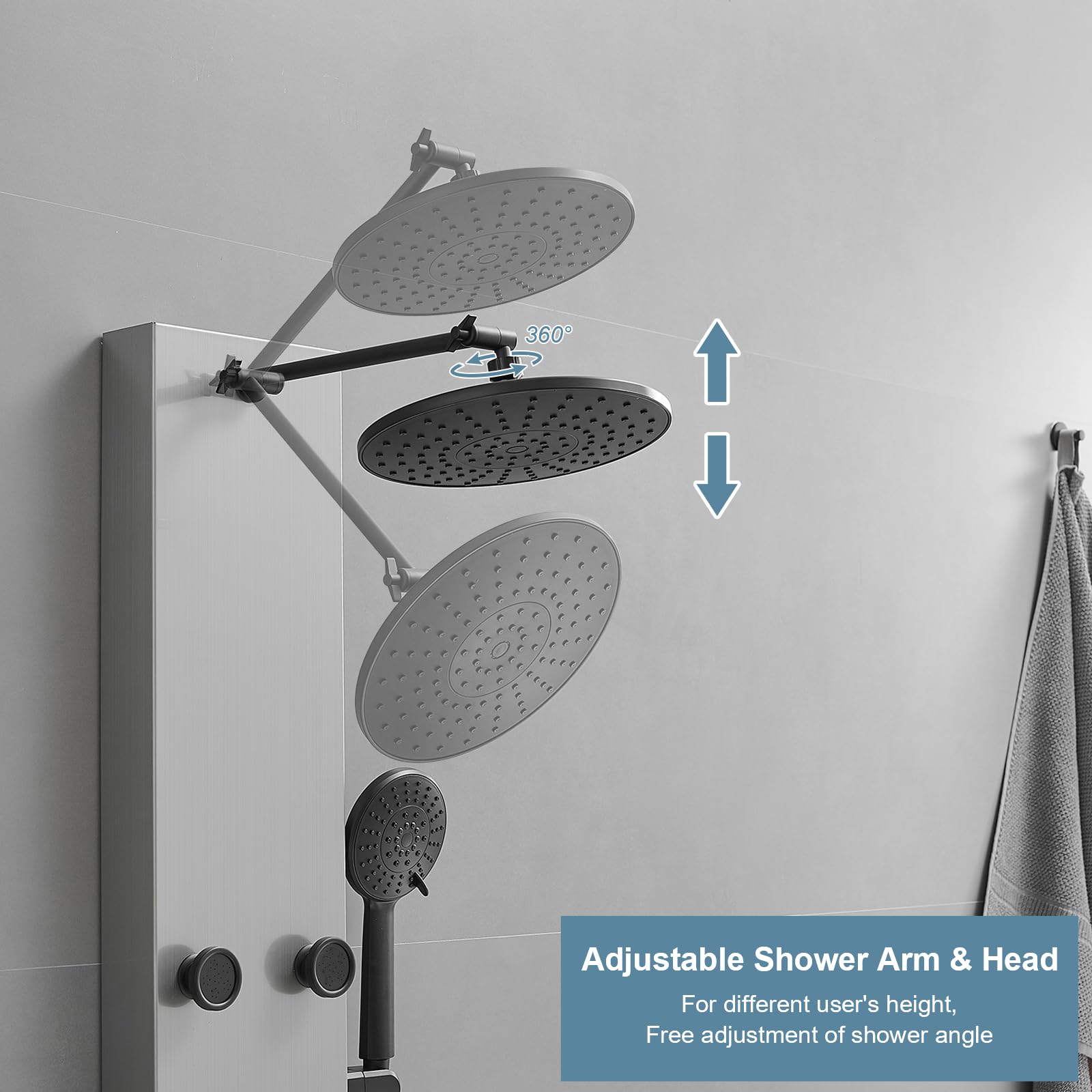 Premium Stainless Steel Shower Panel System - Adjustable Rainfall Shower Head with 6 Body Jets & 4-Setting Handheld Shower - Wall Mounted Bathroom Spa System in Brushed Nickel - Perfect for Luxury Home Renovation and Spa-Like Shower Experience