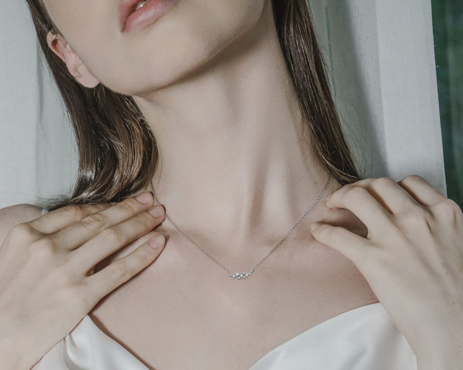Moissanite Necklace for Women - Sterling Silver Cluster D Color VVS1 Round Cut Pendant, Dainty Layering Choker Jewelry (16-18 Inch) | 925 Silver 18K White Gold Plated | Perfect Birthday & Christmas Gifts for Her | Ideal for Weddings, Anniversaries & Everyday Elegance