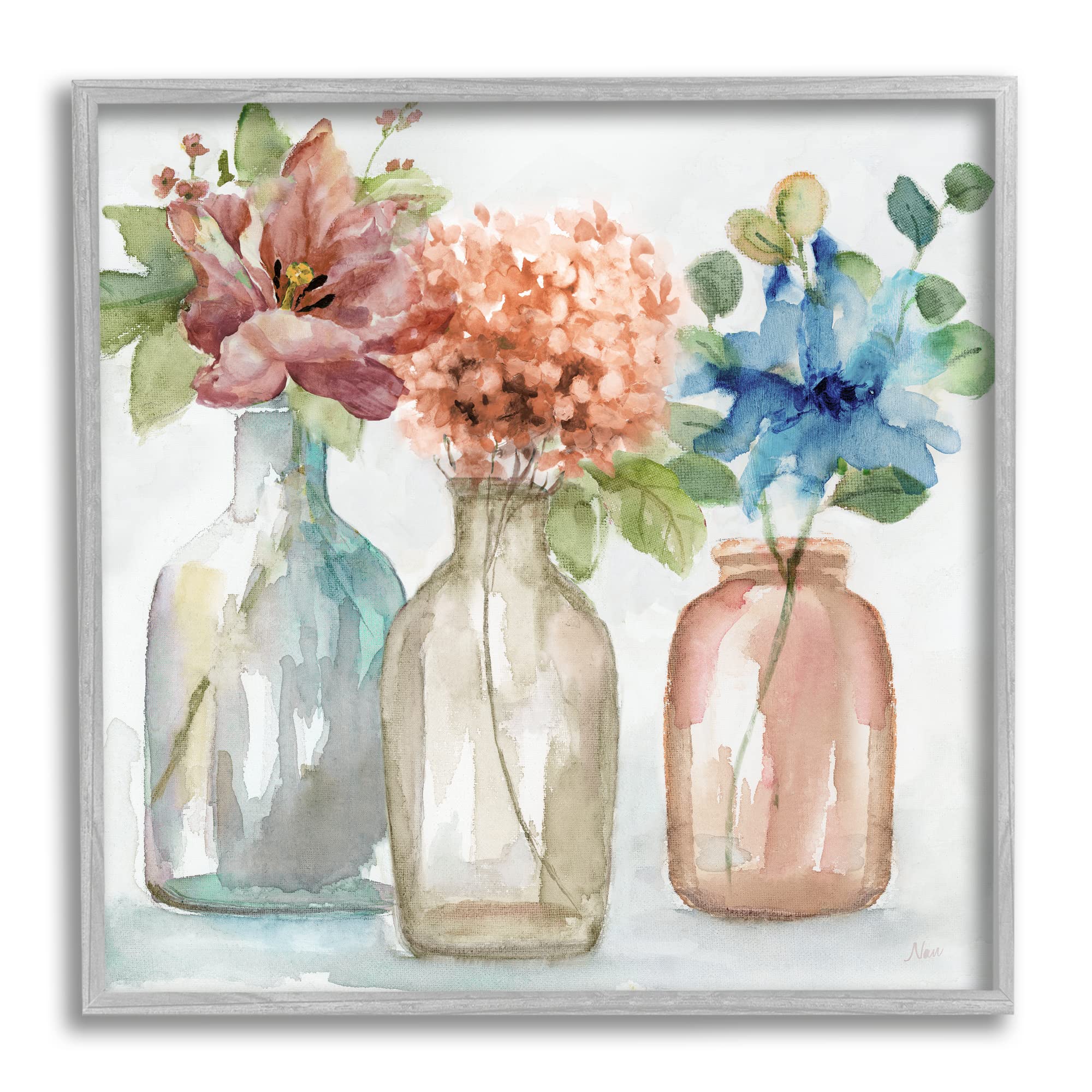 Stupell Industries Floral Vase Botanical Arrangement Watercolor Art Print - Handmade Wall Decor by Nan | Perfect for Living Room, Bedroom & Office Decor