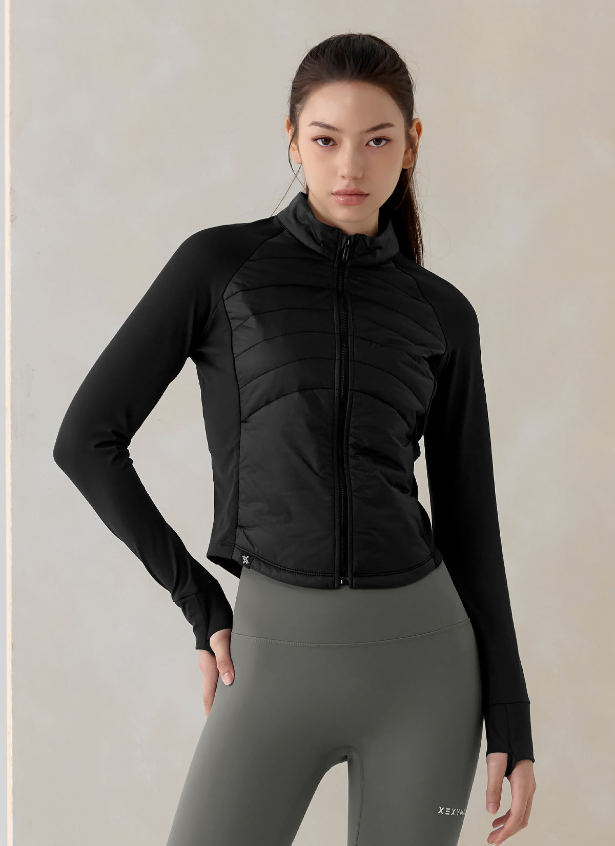 Lightweight Padded Mock Neck Jacket with Finger Hole - Comfortable & Stylish for Outdoor Activities, Hiking, and Casual Wear