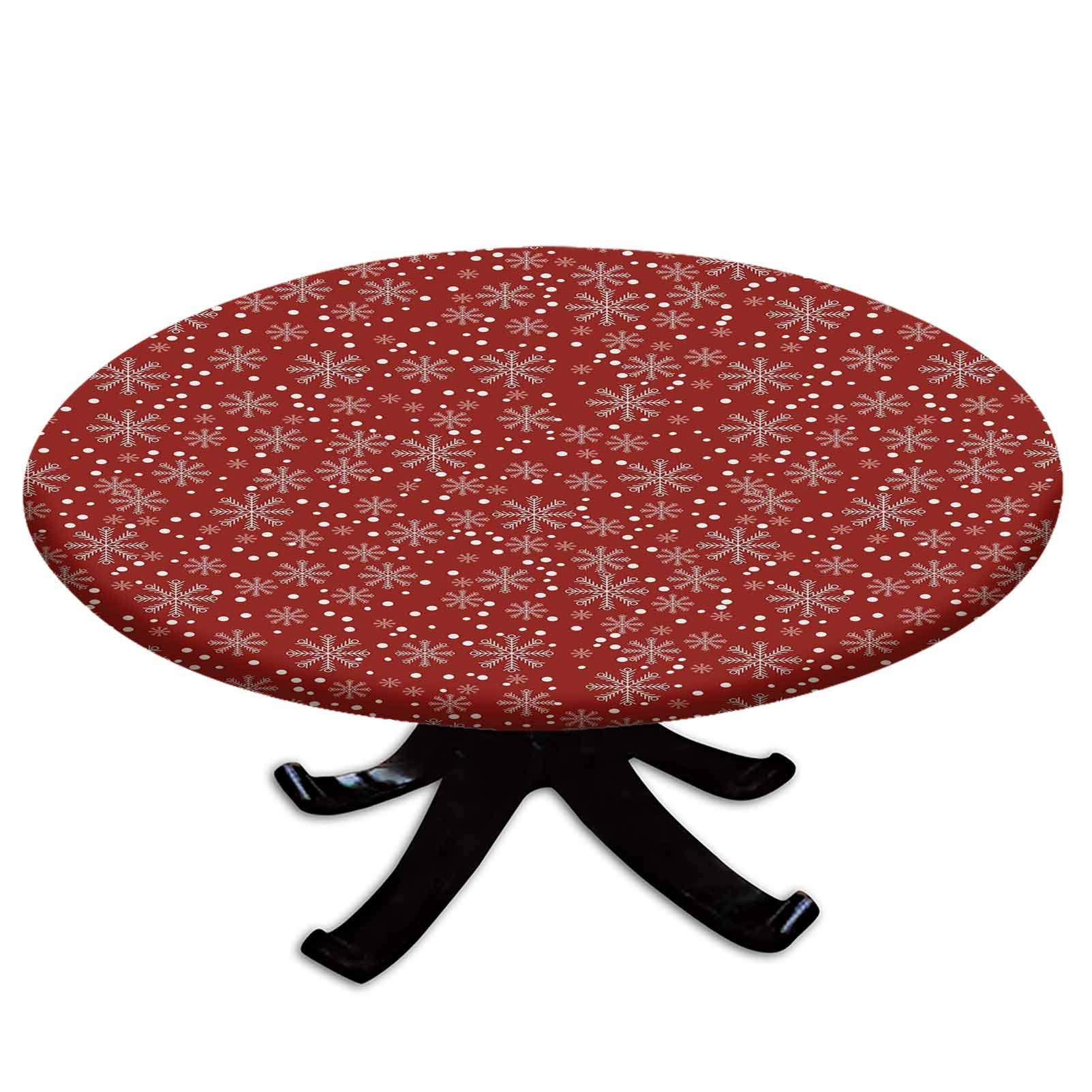 Festive Winter Holiday Snowflake Elastic Polyester Table Cover - Fits 40