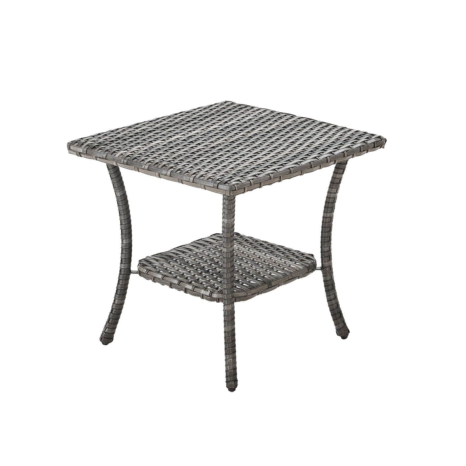 Outdoor Wicker Coffee Table with 2-Tier Storage - Square Rattan Side Table for Patio, Porch, Deck, Balcony & Garden | Weather-Resistant Mixed Grey Finish | Perfect for Outdoor Entertaining & Small Space Storage