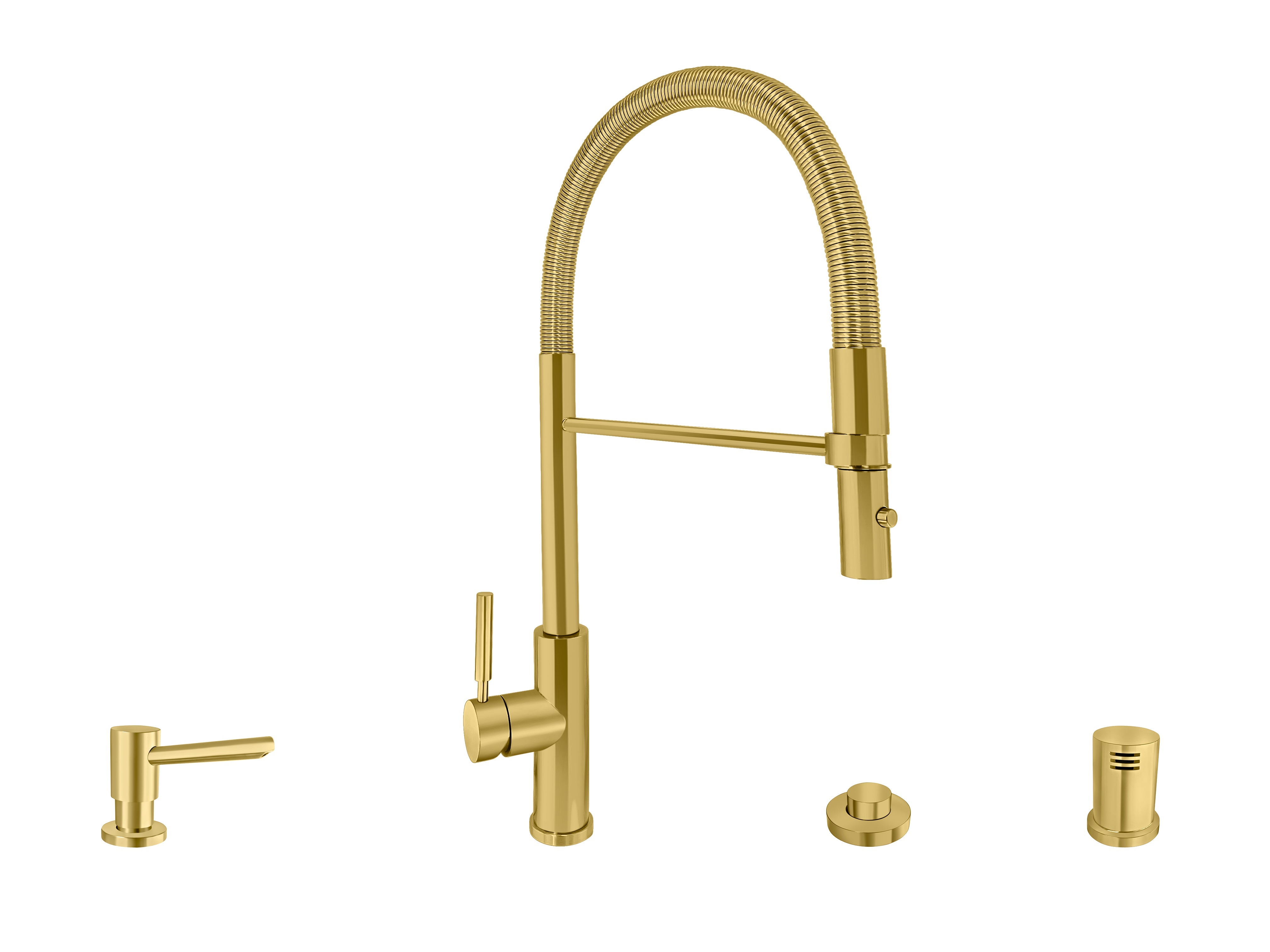 Acquaco 26.726RL 4 Culinario Pro Low Spout Pull-Out Kitchen Faucet 4-Piece Suite - Perfect for Modern Home Kitchen Remodeling and Easy Dishwashing