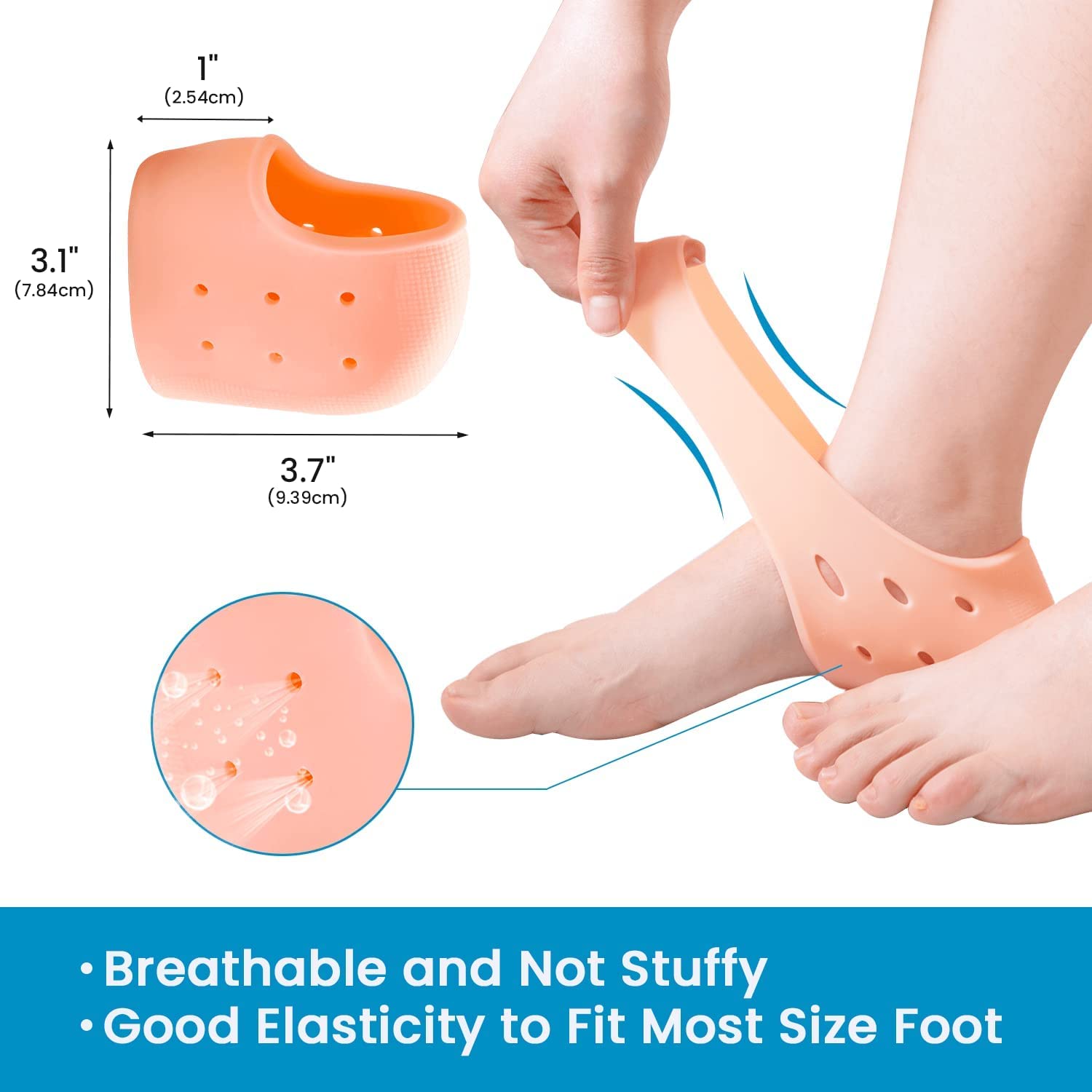 Ocer Heel Cups for Heel Pain Relief - Thick Silicone Heel Support Pads for Plantar Fasciitis, Bone Spurs & Cracked Heels - Comfortable Heel Protectors for Running, Walking & Standing All Day (2-Pack)