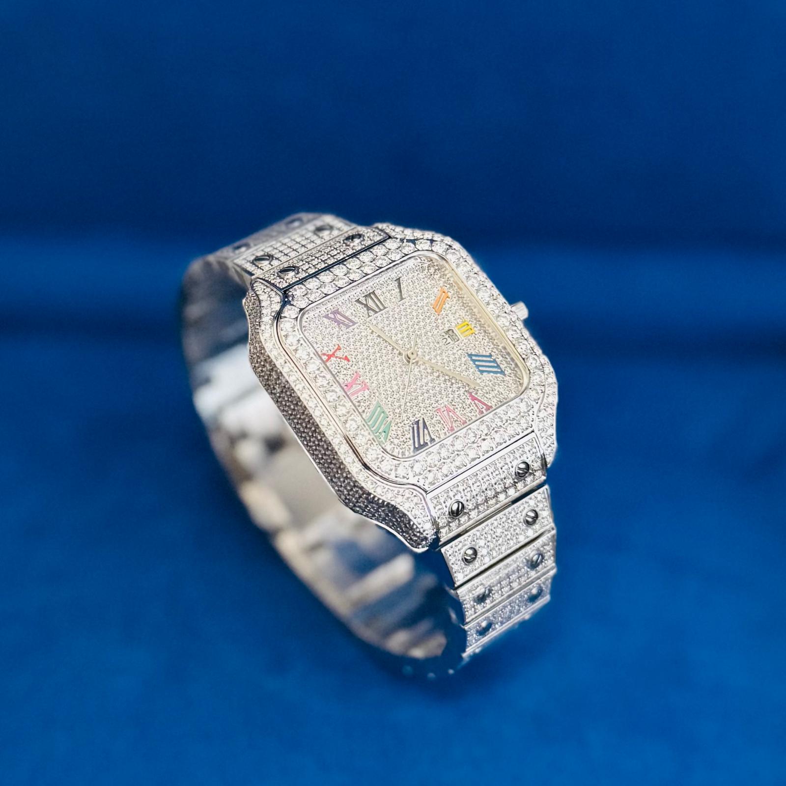 Women's Rainbow Candy Dial Watch with Moissanite - Automatic Self-Winding - Perfect for Casual Wear, Parties & Gift Giving