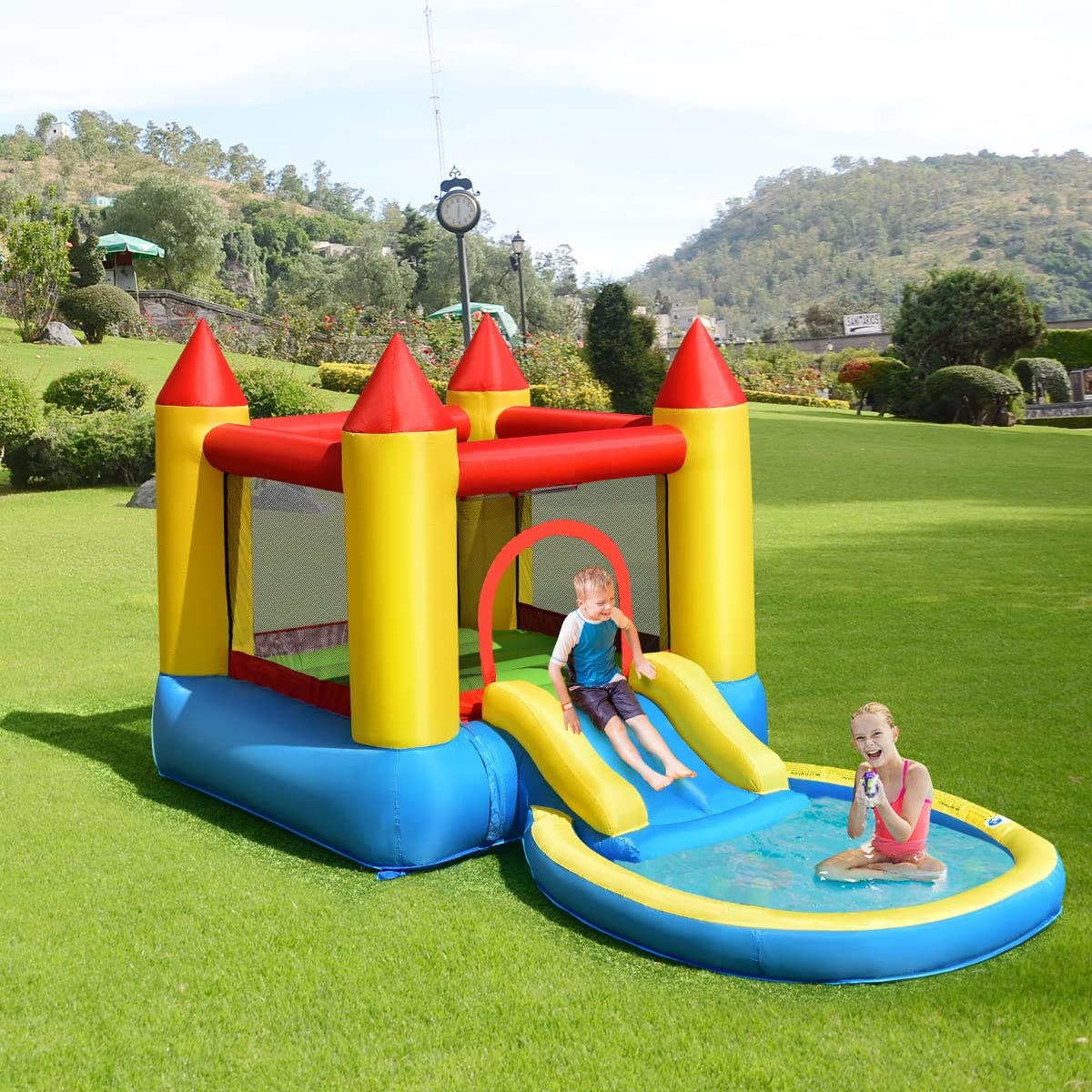 **Costzon Inflatable Water Slide Bounce House with Ball Pit & Splash Pool – Kids Bouncy Jump Castle for Backyard Fun, Outdoor Birthday Parties, Summer Water Play & Toddler Gifts**