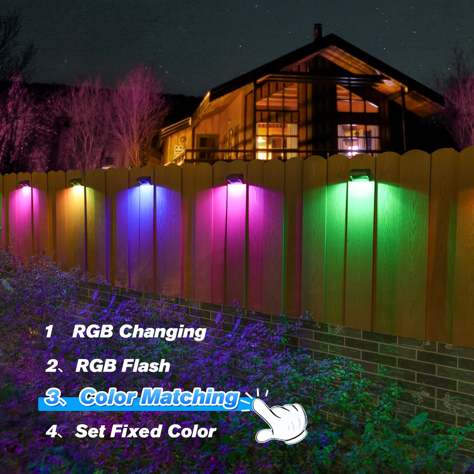 Aulanto 8 Pack Solar Fence Lights - IP65 Waterproof Outdoor Solar Lights with Warm White & 10 RGB Color Changing Modes - Perfect for Backyard, Garden, Fence, Wall, Deck, Stairs - Create Ambient Lighting for Patio Parties & Pathway Safety