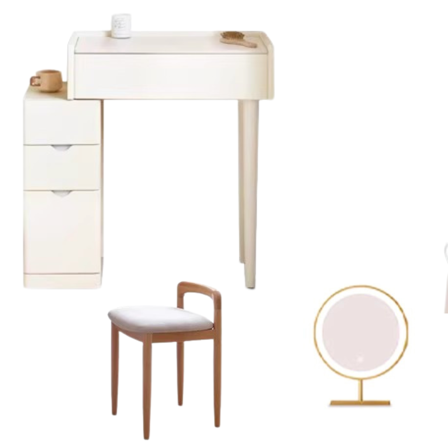 Pine Solid Wood Vanity Table with Mirror - Cream Shabby Chic Style for Bedroom & Dressing Room Makeup Organization