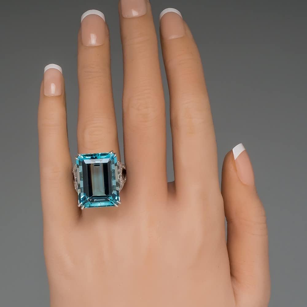 925 Sterling Silver Princess Cut Blue Aquamarine Diamond Ring - 1.5ct Shiny Eternity Wedding Band for Women | Engagement, Anniversary, Valentine's Day Gift & Party Jewelry
