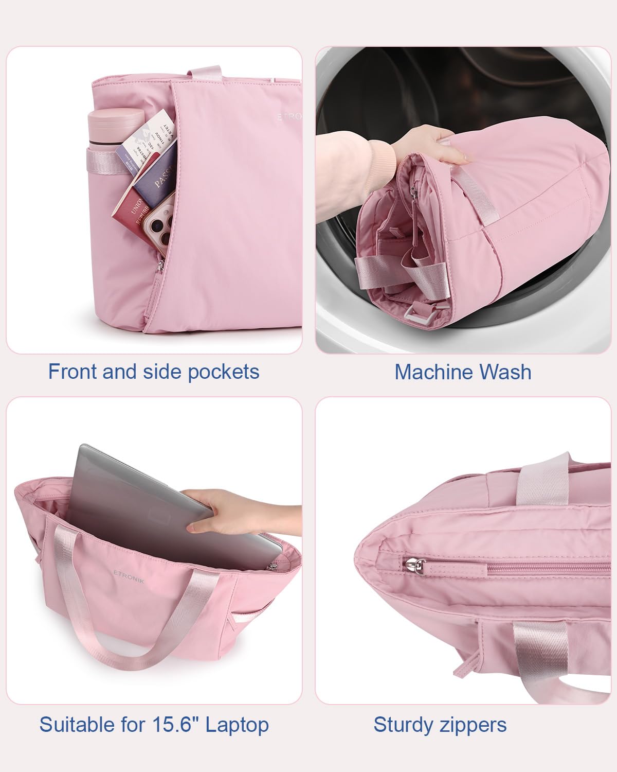 ETRONIK Women's Tote Bag - Large Work & Gym Bag with Yoga Mat Strap, Laptop Compartment - Perfect for Nurses, Yoga, Sports, Travel & School (Ideal for Work Commute, Gym Sessions & Weekend Getaways)