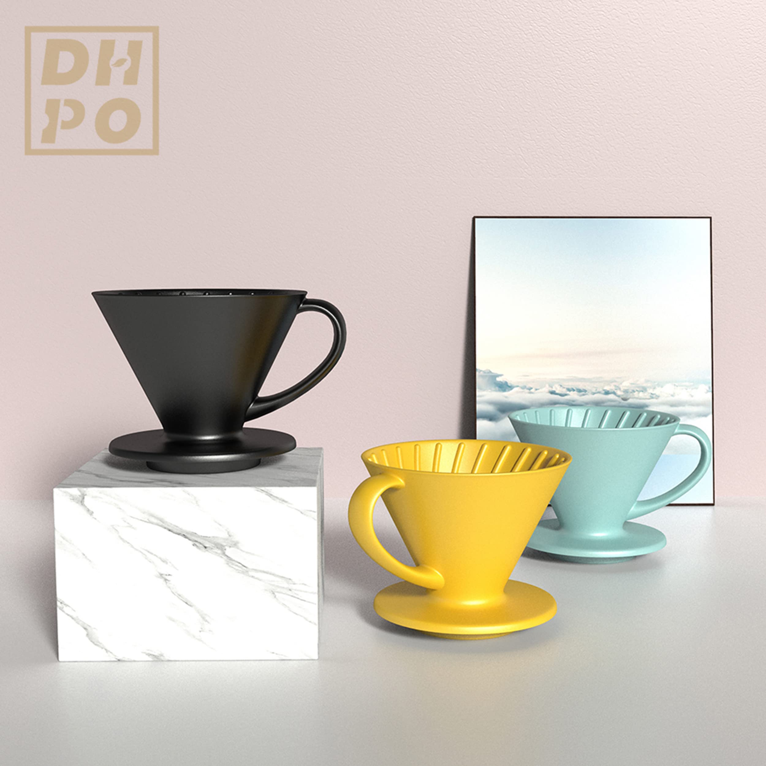 Premium Ceramic Pour Over Coffee Dripper - Manual Slow Brew Coffee Maker with Reusable #2 Filter (Black) | Ideal for Home Brewing, Office Use & Cafe | Perfect Coffee Gift for Baristas & Coffee Lovers