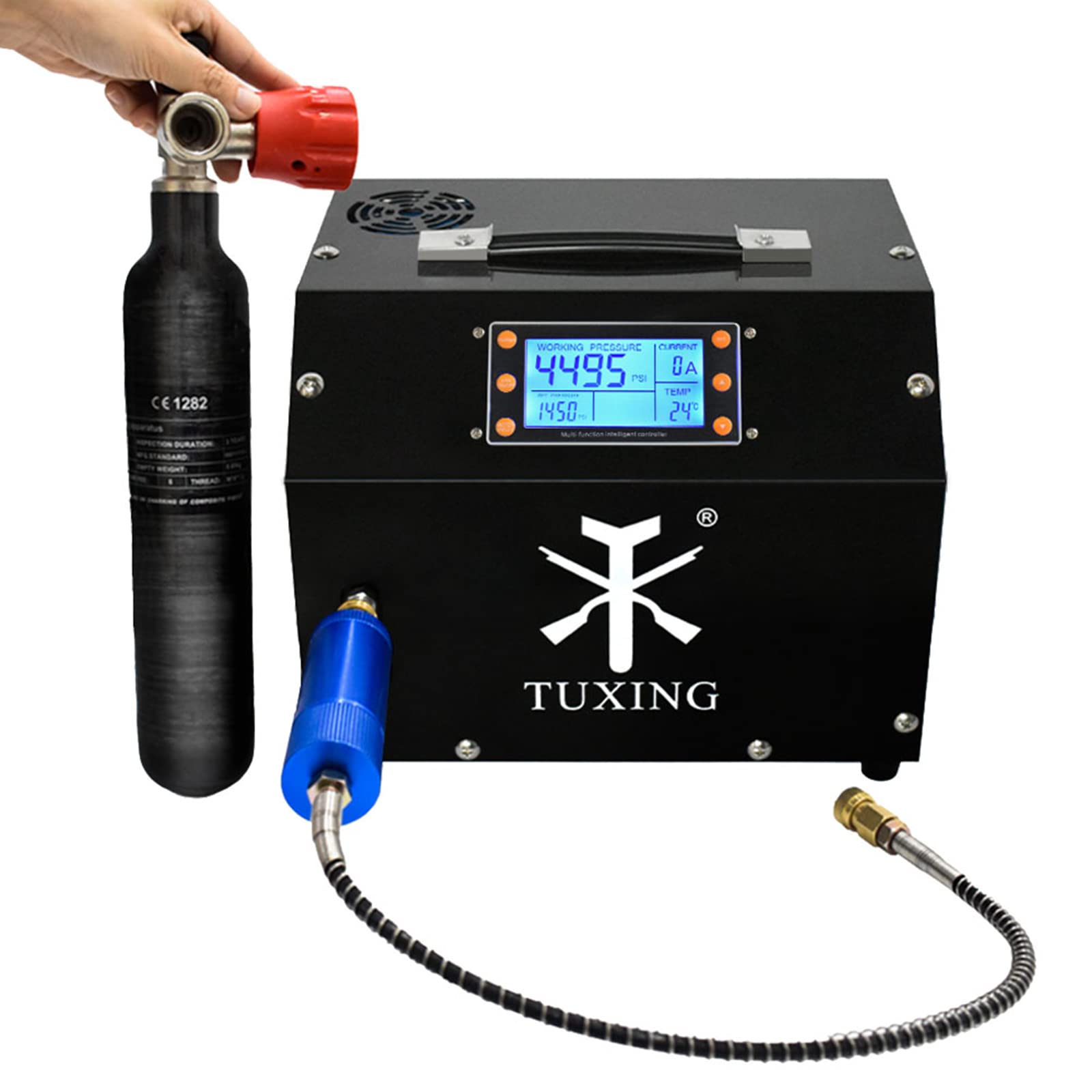 TUXING 4500Psi PCP Air Compressor with Auto-Stop & Water Cooling System - High Pressure Air Compressor for Scuba Diving Tanks, PCP Air Rifles, Paintball - 110V Electric Air Pump (TXET063) | Perfect for Outdoor Sports, Hunting & Underwater Adventures
