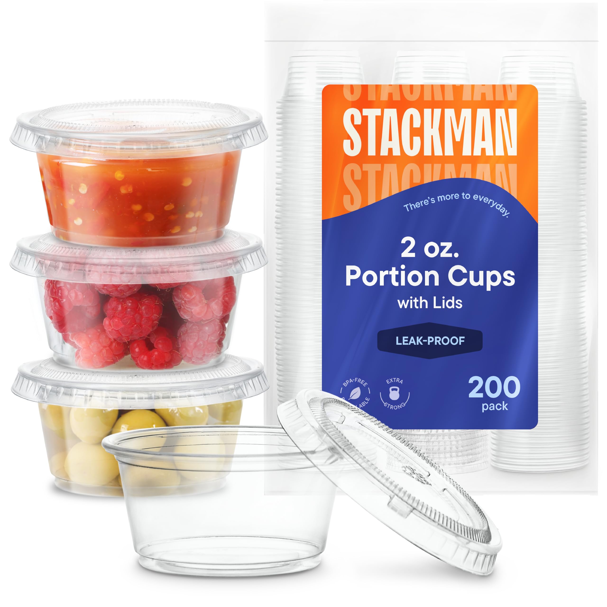 200-Pack 2 oz Small Plastic Containers with Lids - Disposable Mini Jello Shot Cups, Condiment Containers, Dipping Sauce & Salad Dressing Cups - Perfect for Parties, Catering, Takeout, and Food Storage