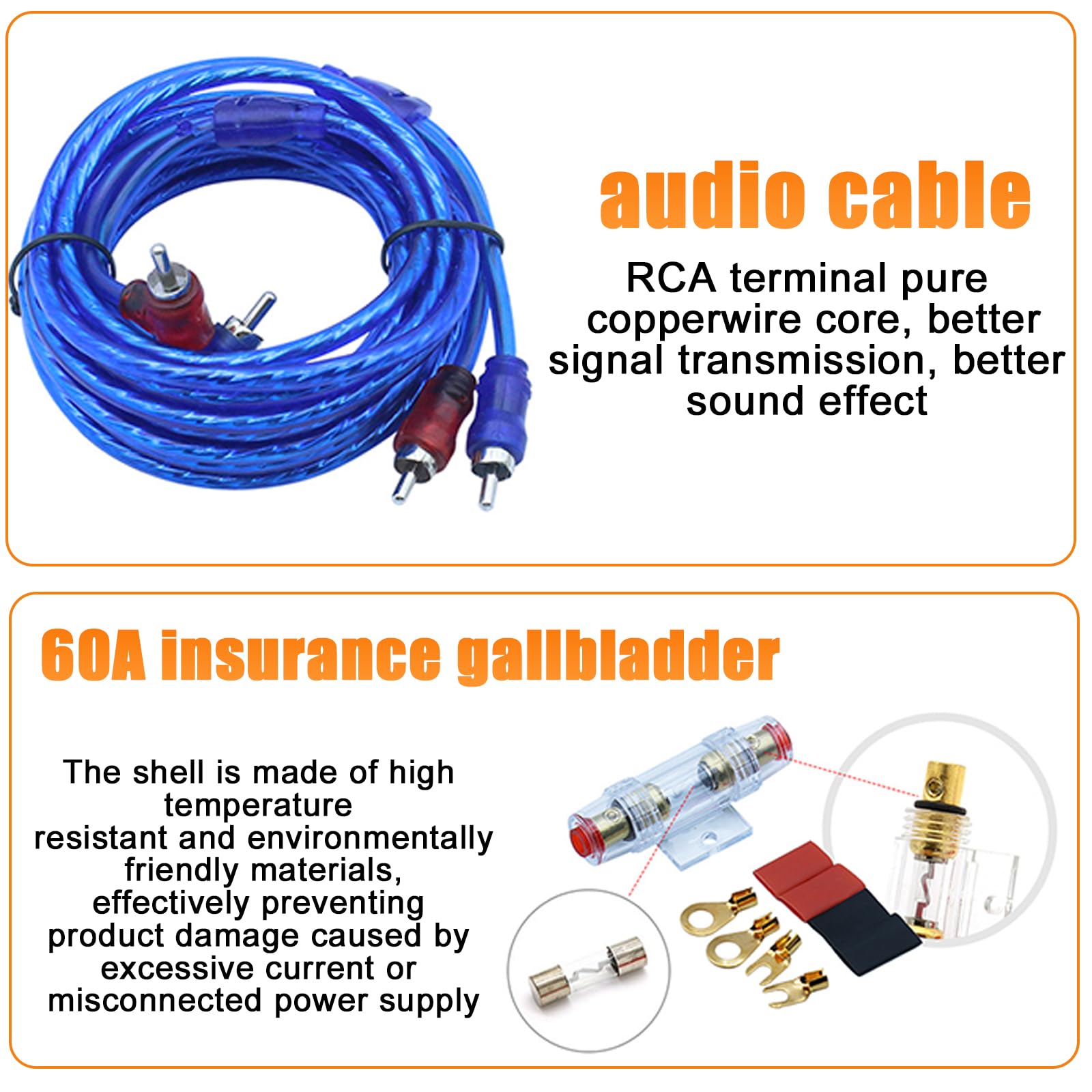 10GA Amplifier Wiring Kit - 1500W Car Audio Power Cable with Fuse Holder for Car Amplifier and Speaker Installation - Perfect for Upgrading Car Sound Systems, DIY Audio Projects, and Professional Installations