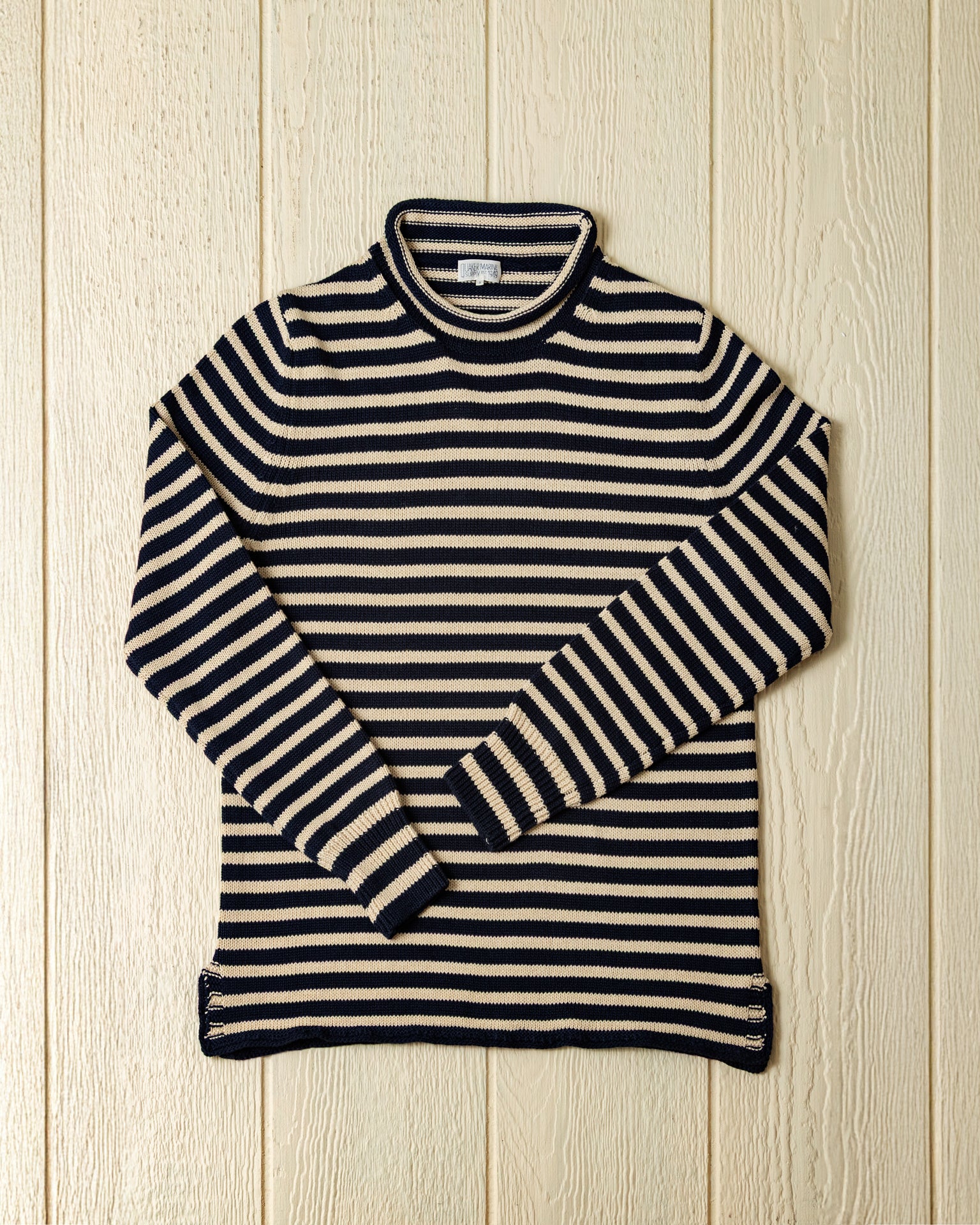 Premium Cotton Linen Blend Fisherman's Sweater - Navy & Sand Striped Pullover for Men & Women | Cozy Casual Wear for Fall, Winter & Outdoor Activities