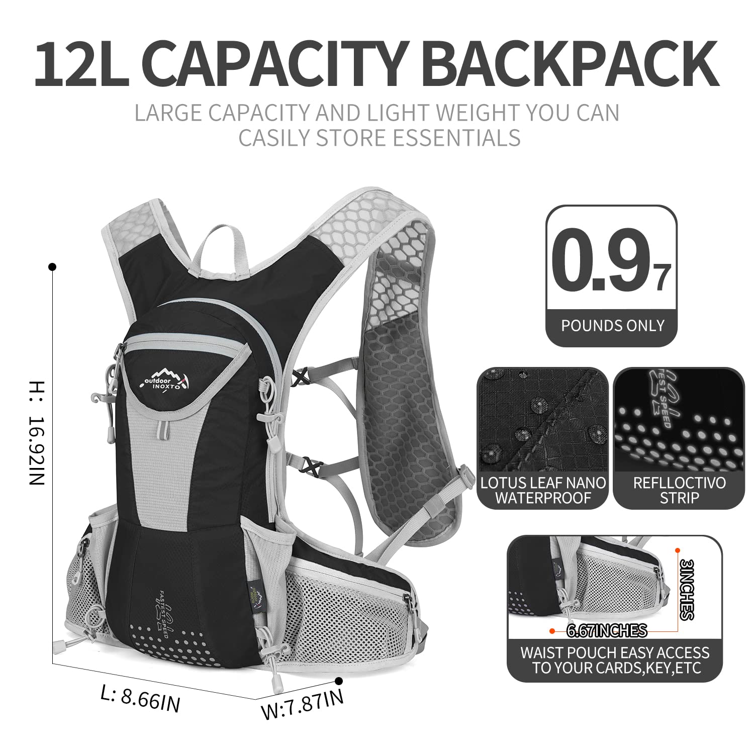 **IX INOXTO Hydration Pack Backpack - Lightweight 2L Leakproof Water Backpack with Hydration Bladder for Men & Women - Perfect for Running, Hiking, Trail & Outdoor Adventures**    *(Use Cases: Ideal for marathon runners, hikers, cyclists, and outdoor enthusiasts who need hands-free hydration during long-distance activities.)*