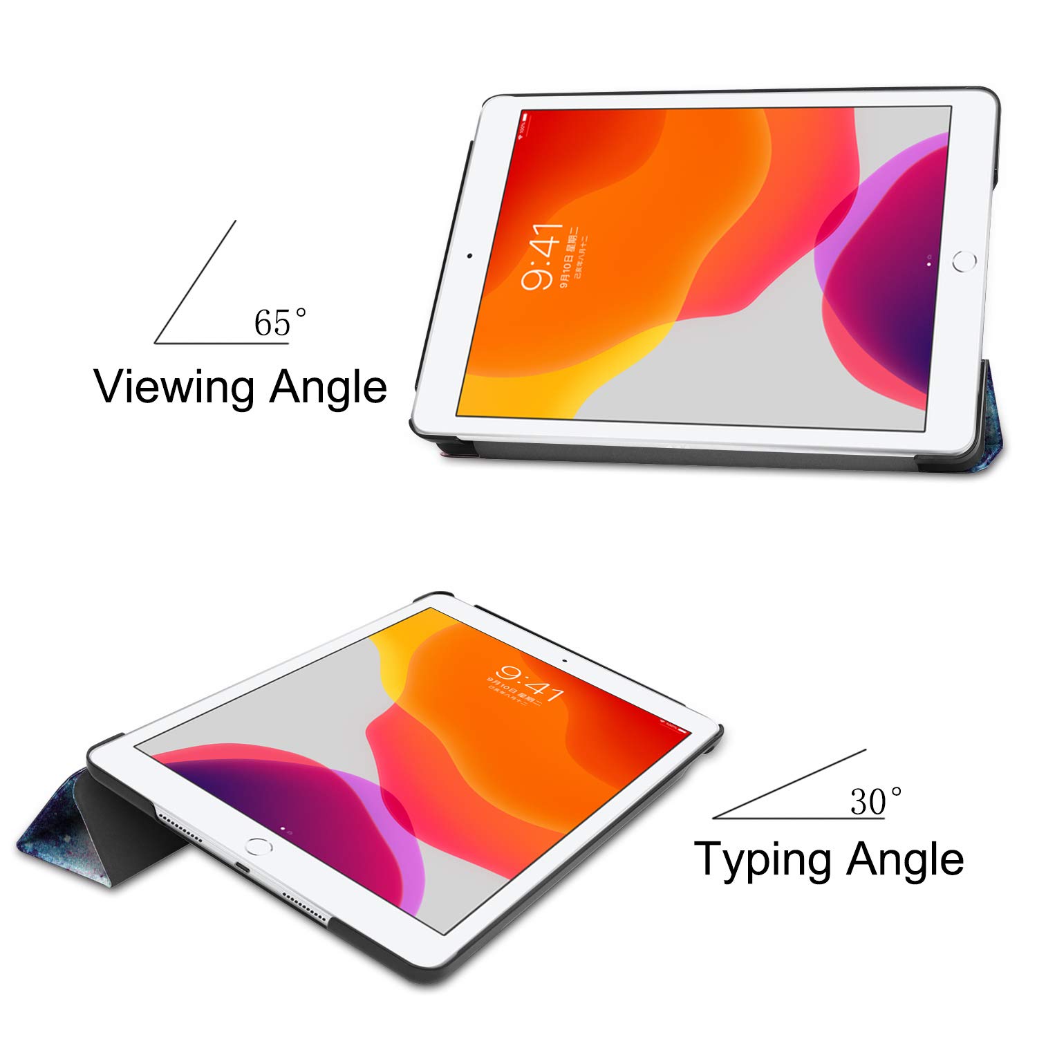 Ultra Slim Lightweight Protective Case for iPad 8th/7th Generation 10.2 Inch (2020/2019) - Auto Sleep/Wake Trifold Stand Cover with Shock Absorption - Perfect for Work, School & Travel (Star Galaxy Design)