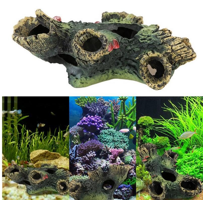 Resin Hollow Tree Trunk Ornament - Natural Log Decoration for Aquarium, Fish Tank & Betta Fish Habitat | Unique Hollow Wood Accessories for Home Decor & Terrarium Scenery