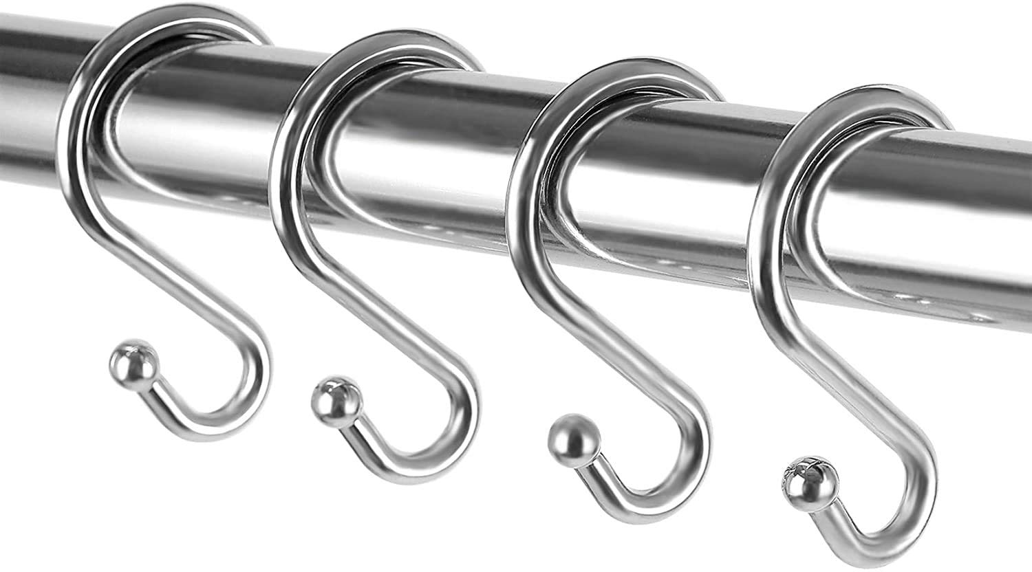 12-Pack Rust-Resistant Metal S-Shaped Shower Curtain Hooks - Chrome Finish for Bathroom, Kitchen, Closet & Towel Organization | Durable Hangers for Shower Curtains, Utensils, Clothing & Home Decor