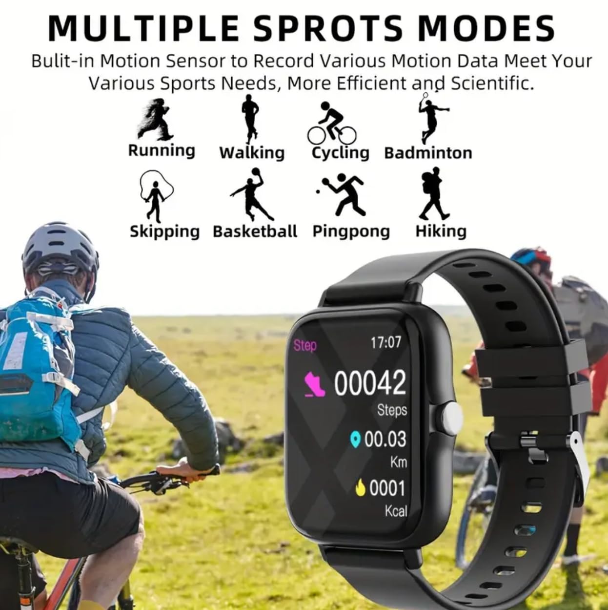 Smart Fitness Tracker Watch with 15 Functions - Wireless Calling, Step Counter, Music & Camera Control - Pink Sports Smartwatch for Running, Gym & Daily Activity Tracking