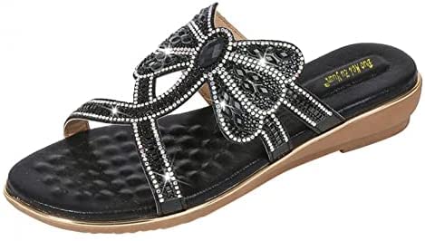 Elegant Women's Summer Sandals with Rhinestone Dragonfly Design - Comfortable Wedge Heel Flat Sandals for Dressy Occasions | Perfect for Beach Weddings, Date Nights & Vacation Outfits