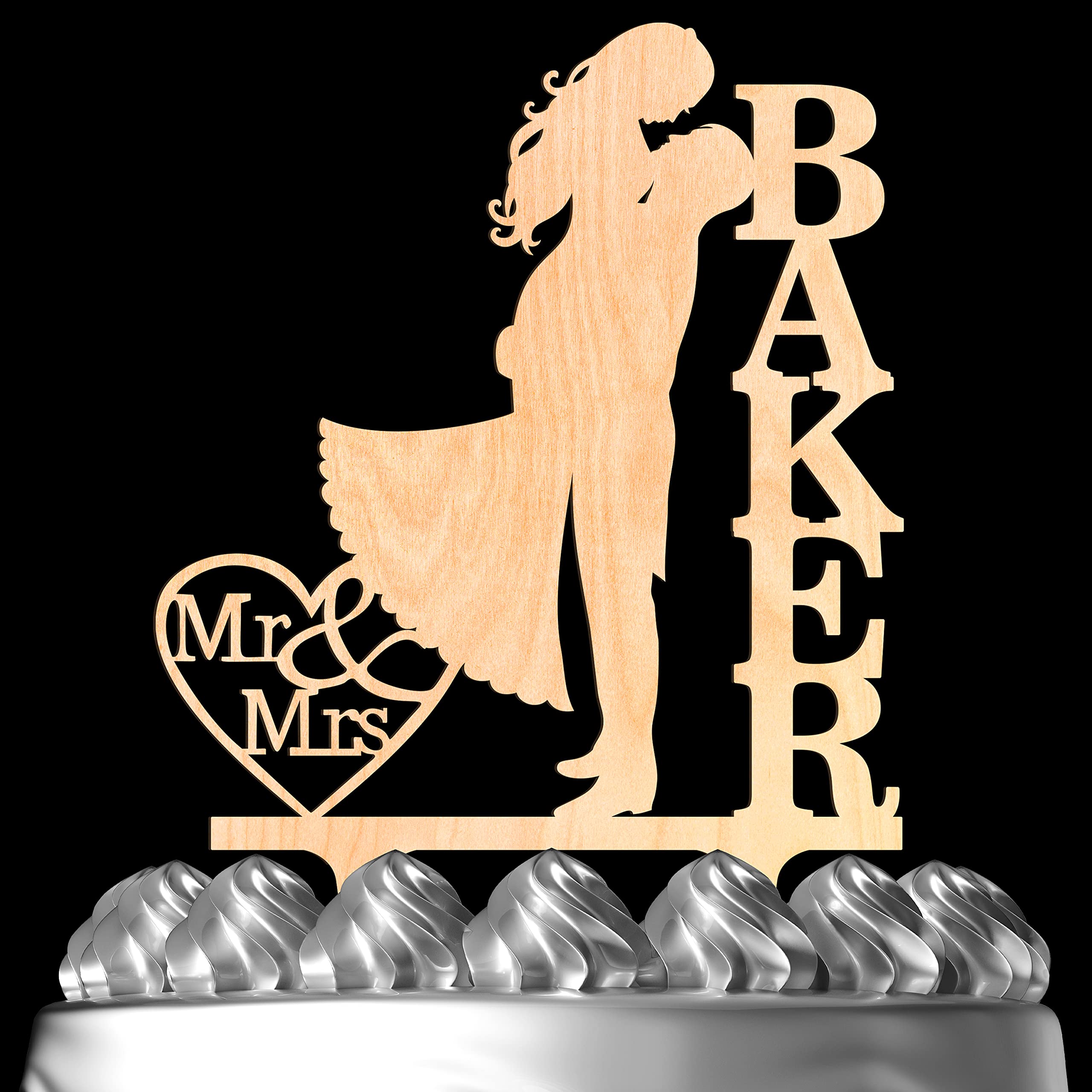 Custom Wooden Wedding Cake Topper - Personalized Bride & Groom Kissing Figurine with Last Name | Elegant Wedding Cake Decoration for Anniversary & Reception