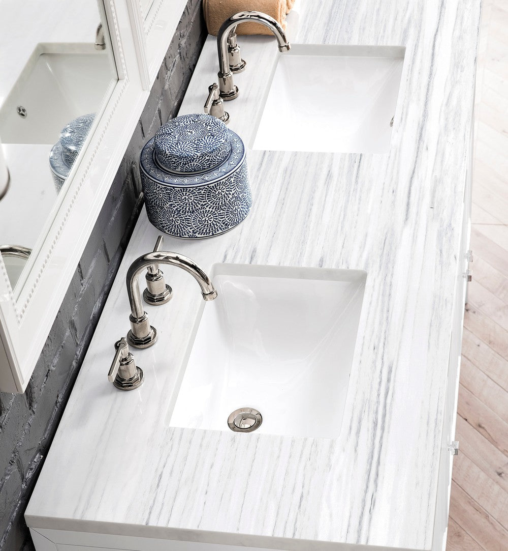 James Martin Vanities Athens Collection 60-Inch Double Bathroom Vanity in Glossy White with Solid Surface Countertop - Modern Bathroom Furniture for Master Bath & Guest Bath Remodeling