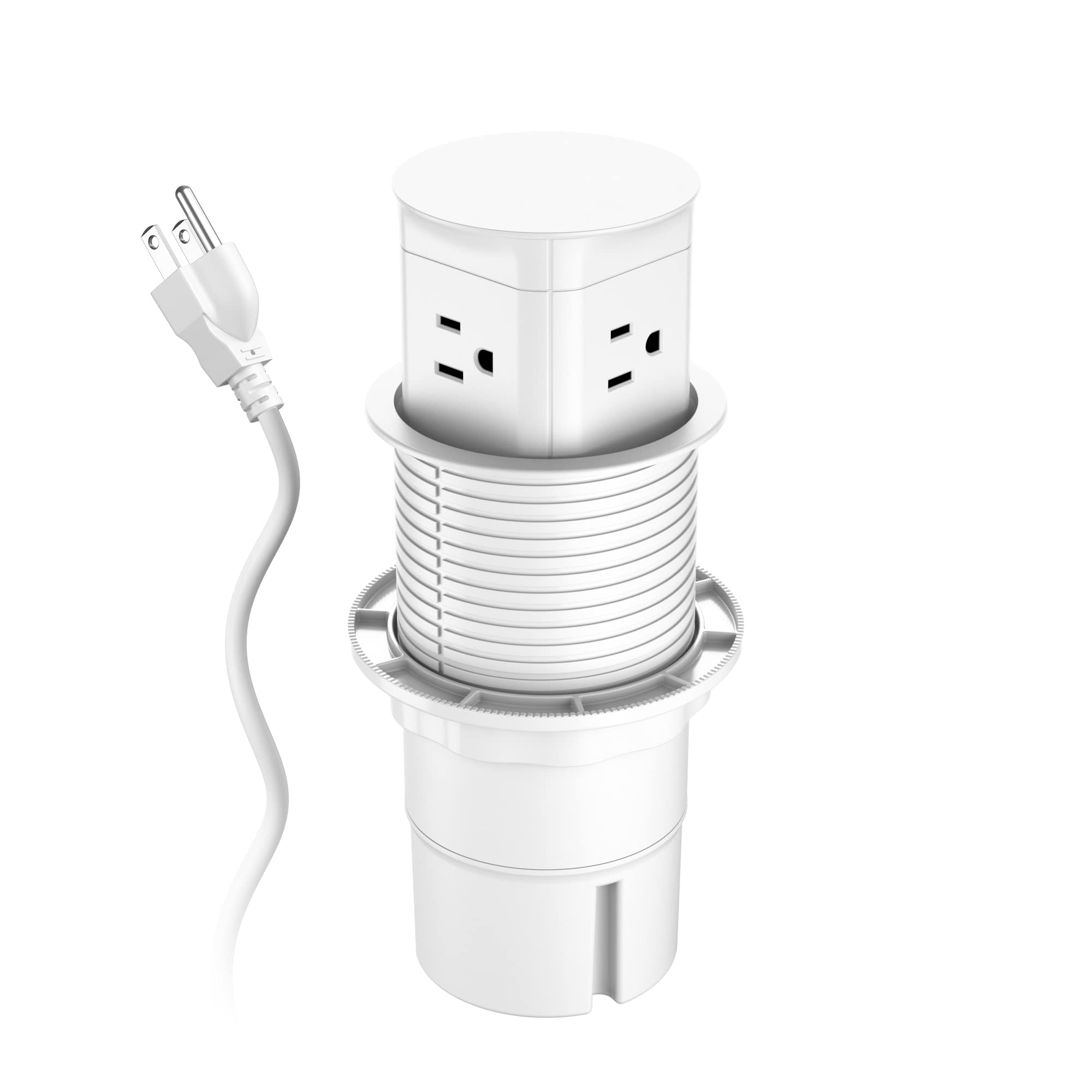 Automatic Pop-Up Countertop Outlet with 15A Receptacle - Splash Resistant Power Hub for Kitchen, Conference Table & Office - White | Perfect for Home, Office & Commercial Use
