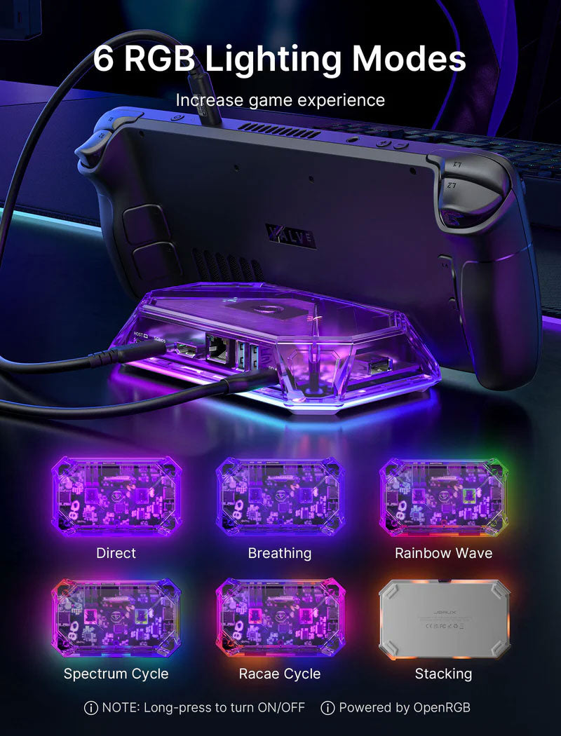 JSAUX 8-Port USB Hub with RGB Lighting - Portable USB 3.0 Docking Station for Laptop, PC, MacBook (Clear Purple) | Perfect for Gaming Setup, Home Office & Multi-Device Charging