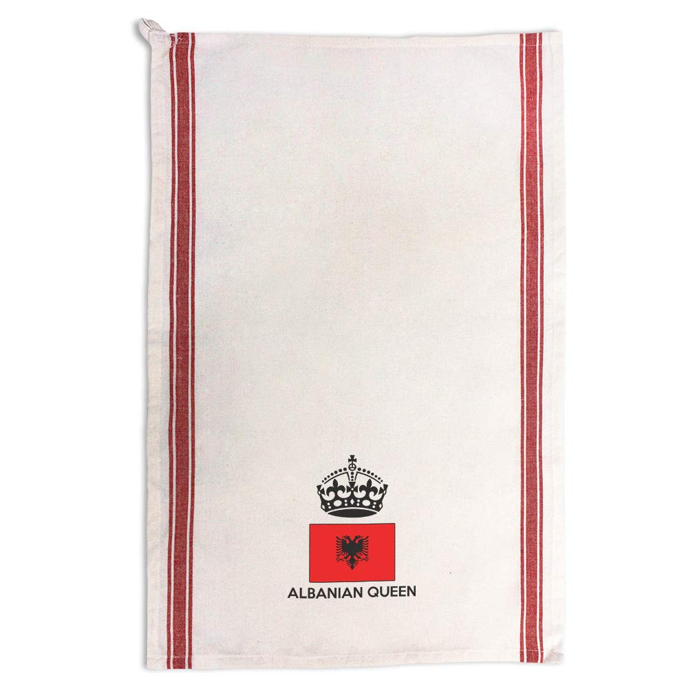 Albanian Queen Crown Custom Kitchen Towels - Red Stripe Design Dish Towels for Cleaning & Drying - Perfect for Home Decor, Gifts & European Style Kitchens