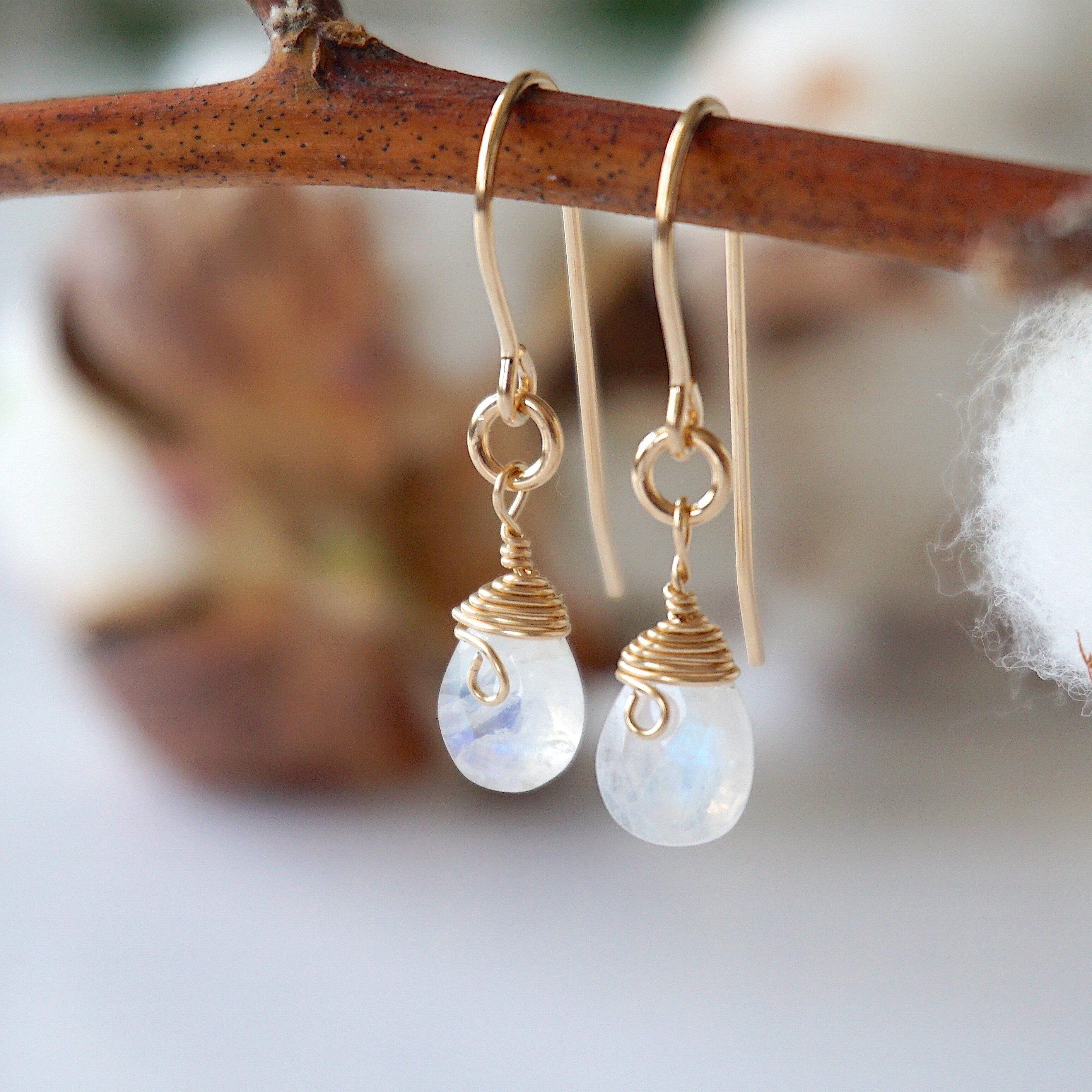 Rainbow Moonstone Teardrop Earrings - 14k Gold Filled Dangle Earrings for Women, Elegant Boho Jewelry Gift for Birthday, Wedding & Special Occasions