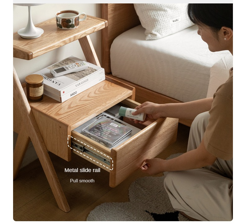 Solid Oak Wood Nightstand with Built-in LED Light - Modern Bedside Table for Bedroom, Living Room & Office