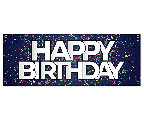 Happy Birthday Confetti Banner - 13 oz Heavy-Duty Vinyl Party Decoration with Metal Grommets | Single-Sided Non-Fabric Sign for Birthday Parties, Baby Showers & Celebrations