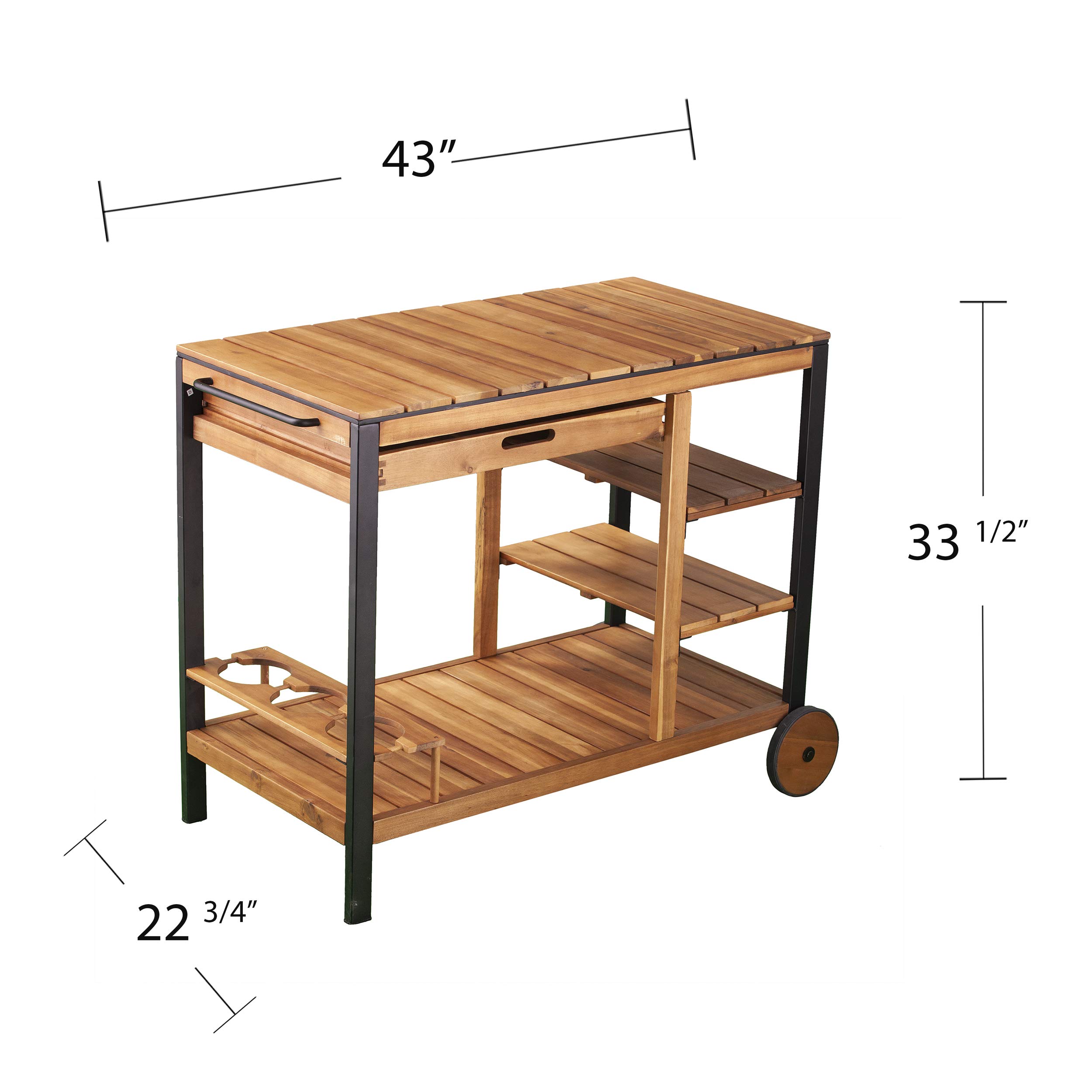 SEI Furniture Murcott Outdoor Bar Cart - Natural Wood Rolling Drink Cart with Wheels for Patio, Garden, Poolside & Backyard Entertaining