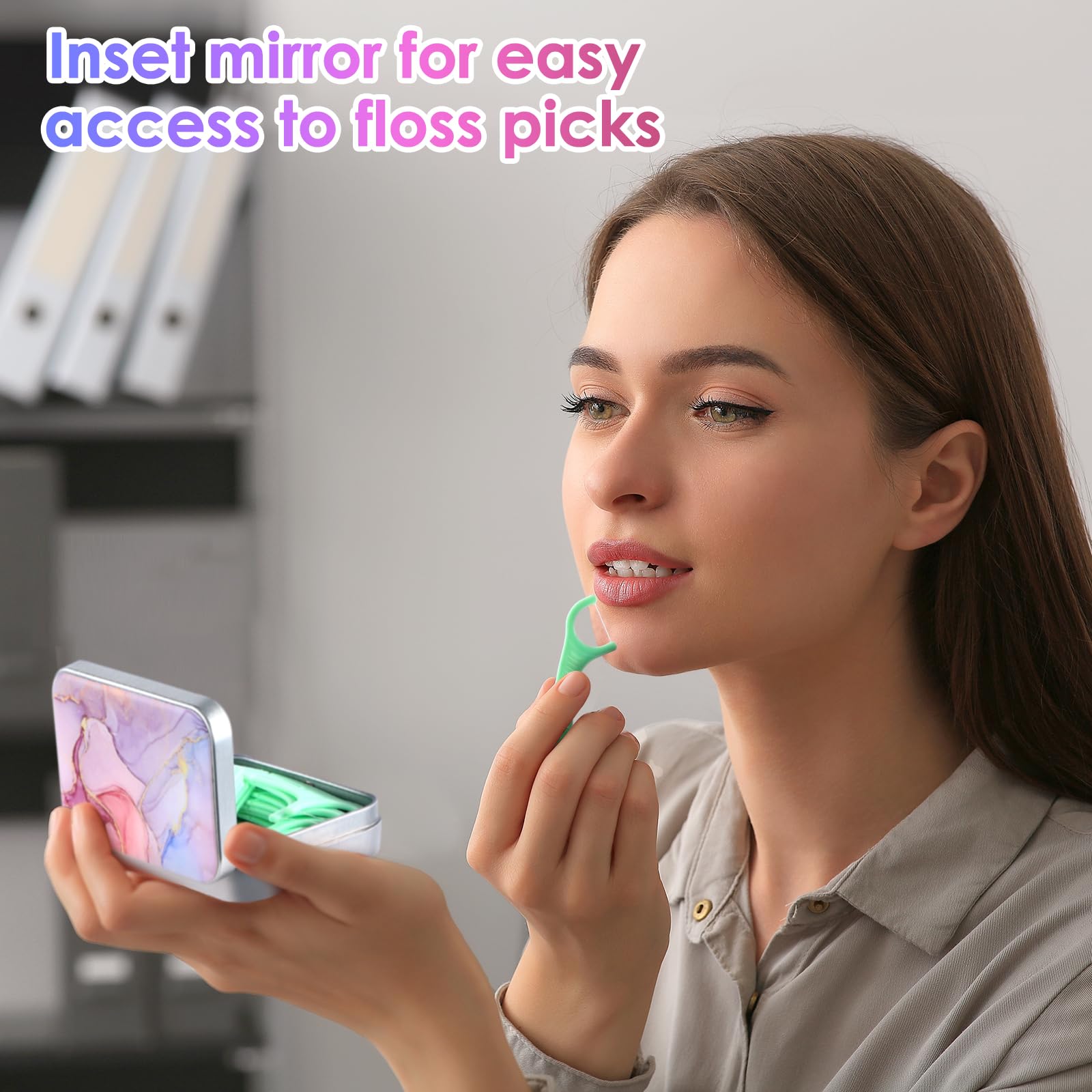 Portable Dental Floss Case with Dispenser - Compact Travel Floss Holder for Floss Picks of All Sizes - Pink Marble Design - Perfect for Travel, Hotels, Restaurants & On-the-Go Oral Care