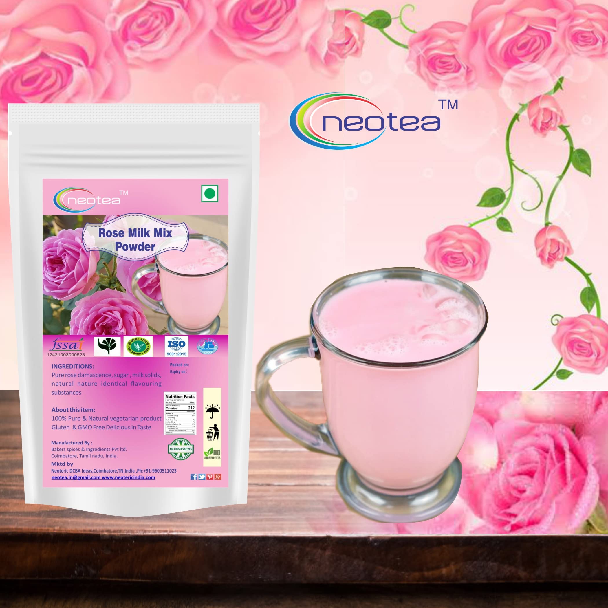 Premium Neotea Rose Milk Tea Powder - 1kg (35.2 oz) | Instant Rose Flavored Milk Tea Mix | Perfect for Bubble Tea, Iced Tea, or Hot Beverages at Home, Cafes & Parties