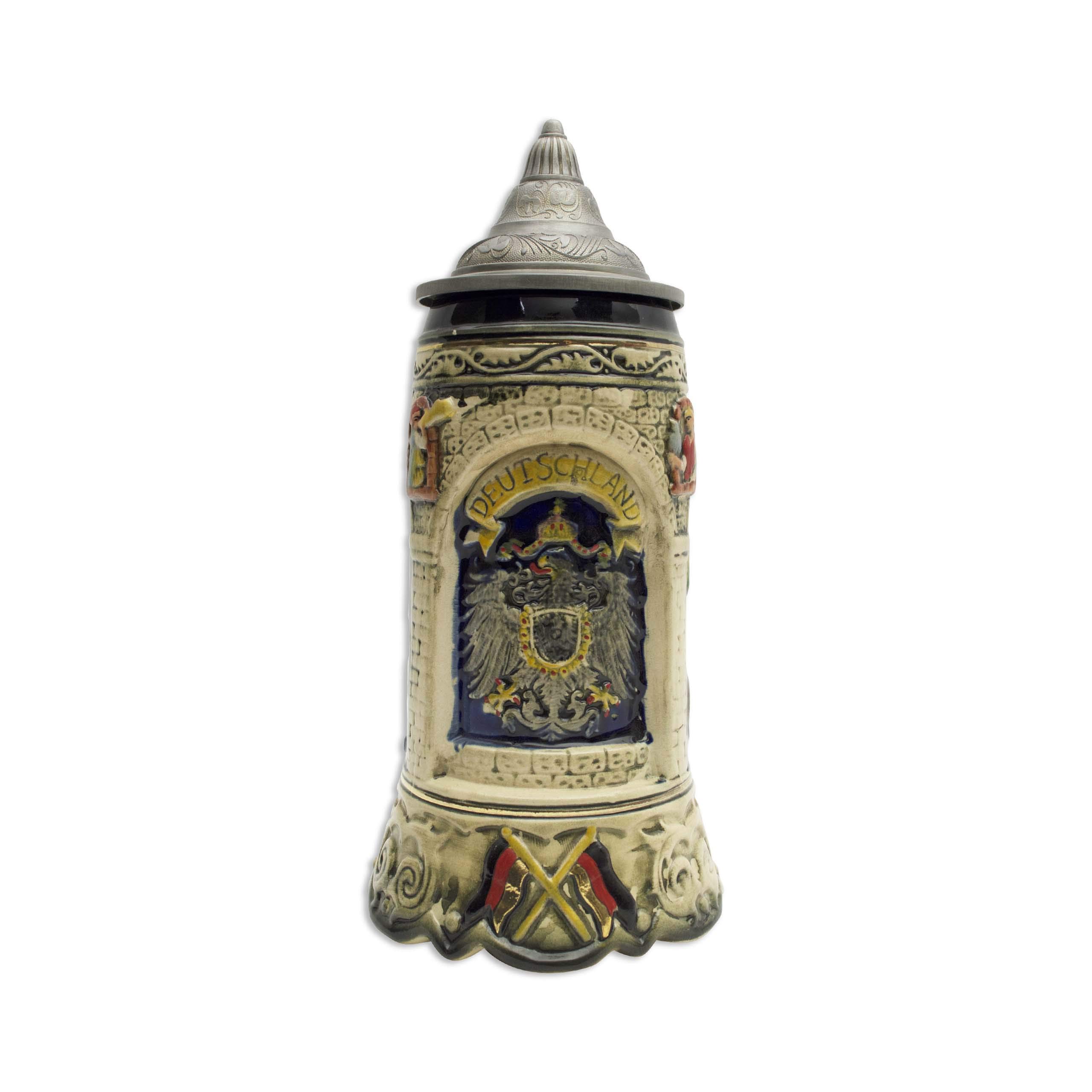 1 Liter German Beer Stein with Lid - Hand-Painted Oktoberfest Ceramic Mug Featuring Deutschland Scenes - Perfect Gift for Beer Lovers - Great for Oktoberfest Celebrations, Home Bars & Collectors