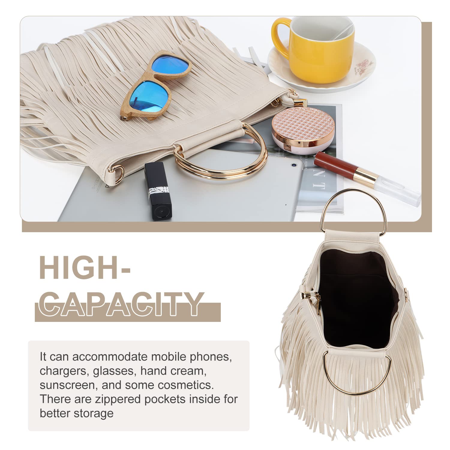 EVEOUT Women's PU Leather Tassel Crossbody Shoulder Bag - Fashion Fringe Handbag for Casual Outings, Parties & Date Nights