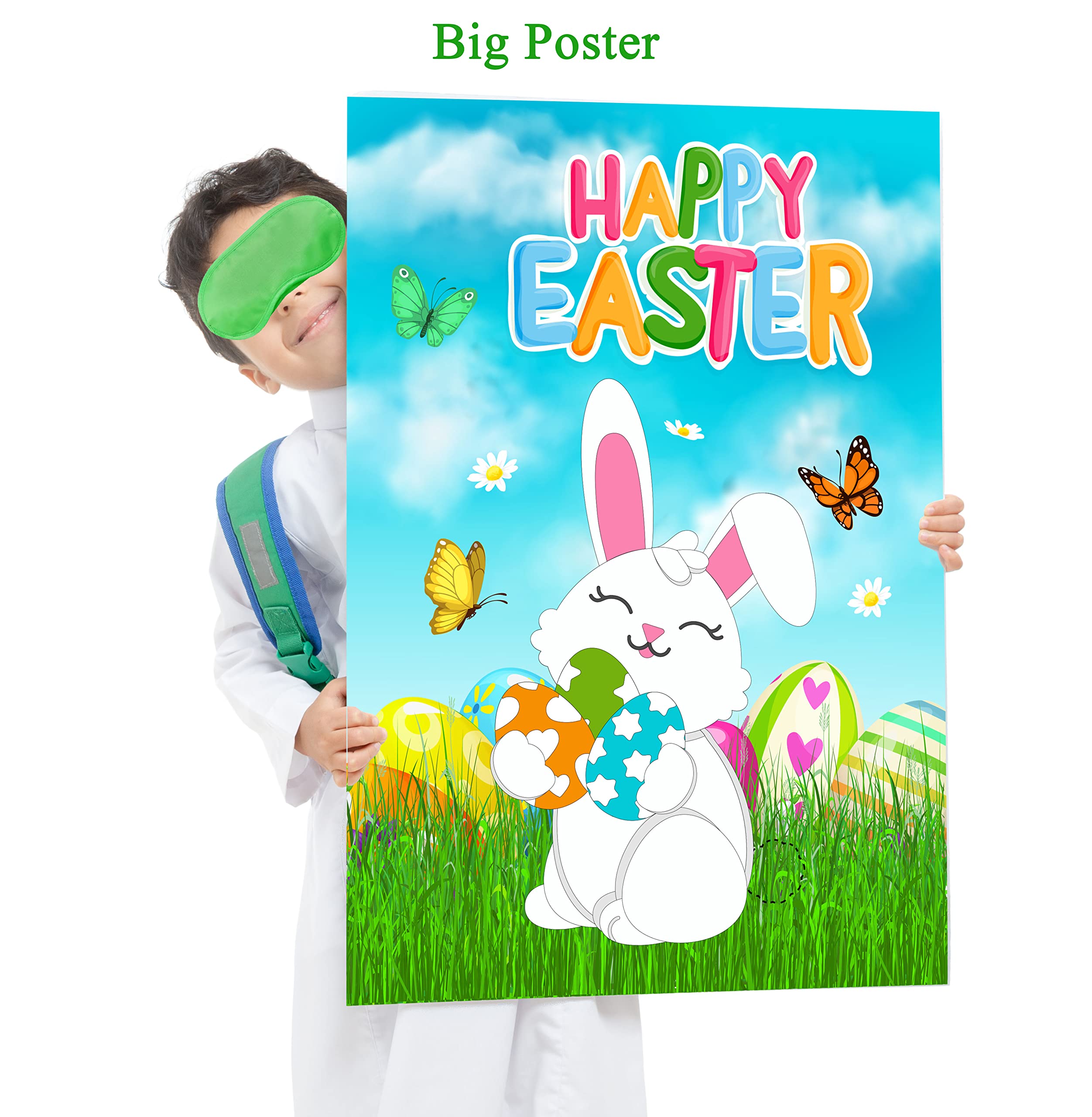 Pin The Tail on The Bunny Easter Game for Kids - Fun Easter Party Games with Reusable Stickers - Easter Rabbit Game & Egg Hunt Activities - Perfect for Easter Party Favors & Classroom Celebrations
