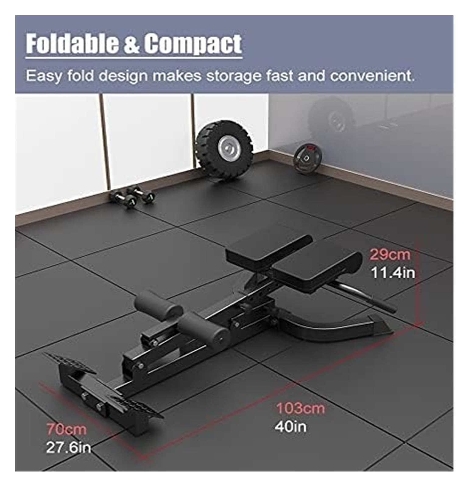 Foldable Roman Chair - Heavy Duty Adjustable Hyperextension Bench for Back & Ab Workouts - Home Gym Exercise Equipment for Core Strength Training & Fitness