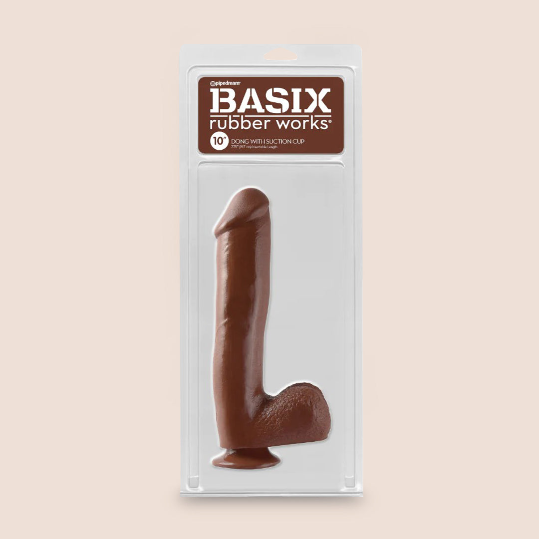 Basix 10 Inch Realistic Dildo with Strong Suction Cup - Flexible Yet Firm Silicone Adult Toy for Solo Play & Couples Use - Perfect for Bedroom Fun & BDSM Scenes