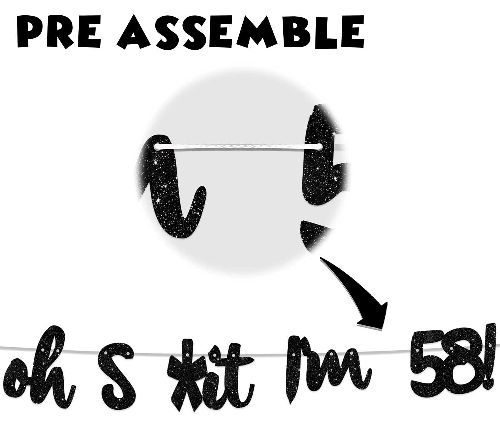 Happy 58th Birthday Banner - Glitter Black 'Oh I'm 58!' Backdrop Decor for Men & Women - Photo Studio Props, Party Flags & Supplies - Perfect for 58th Birthday Celebrations, Milestone Parties & Photo Booth Backgrounds
