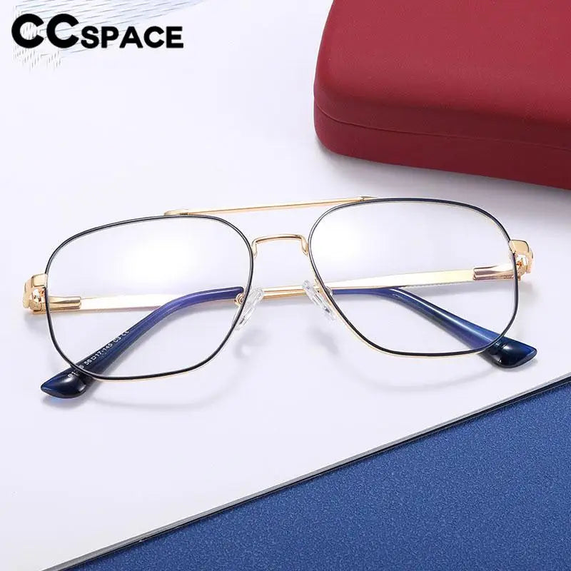 CCspace Unisex Full Rim Large Square Double Bridge Alloy Eyeglasses 57238 - Stylish Lightweight Frame for Men & Women - Perfect for Reading, Work, and Everyday Wear