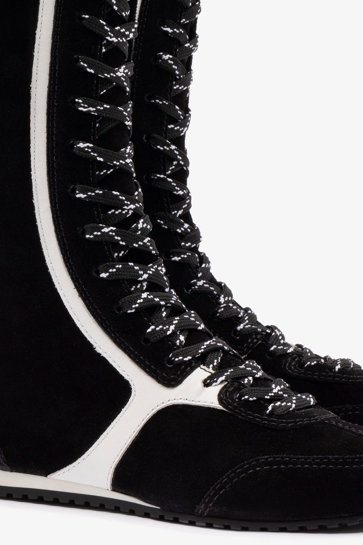 Larroudé x Jonathan Cohen Black Suede & White Leather Flat Hi Sneaker Boot - Stylish Women's Fashion Shoes for Casual Wear & Street Style