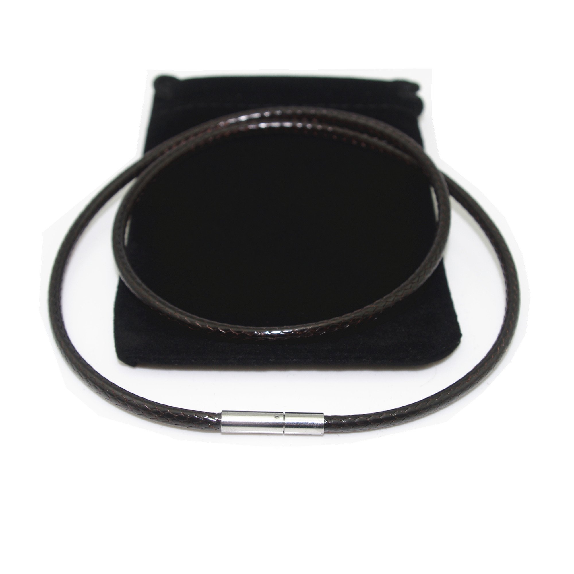 3mm Dark Brown Leather Cord Necklace with Stainless Steel Rice Clasps - Adjustable 16 to 28 Inch Rope Chain (24 Inch Option) - Perfect for Boho Fashion, Layering & Everyday Wear