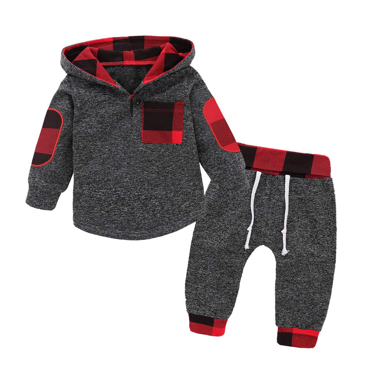 Adorable Plaid Hoodie & Long Pants Outfit Set for Baby Boys - Soft Cotton 2-Piece Toddler Clothes (0-24 Months) | Perfect for Playdates, Family Photos & Everyday Wear