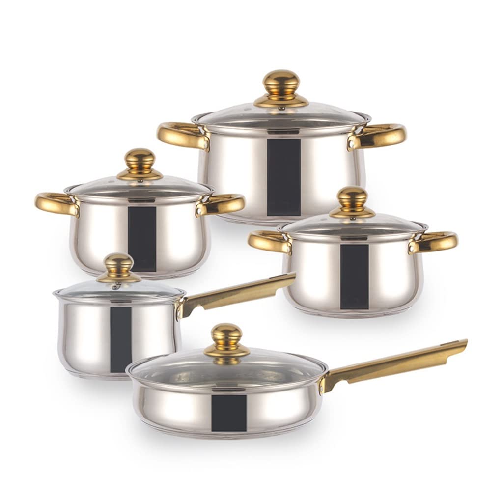 MMLLZEL 10-Piece Stainless Steel Cookware Set - Pots & Pans for Professional Cooking | Durable Metal Kitchen Cookware Set for Home Chefs | Perfect for Boiling, Frying & Baking