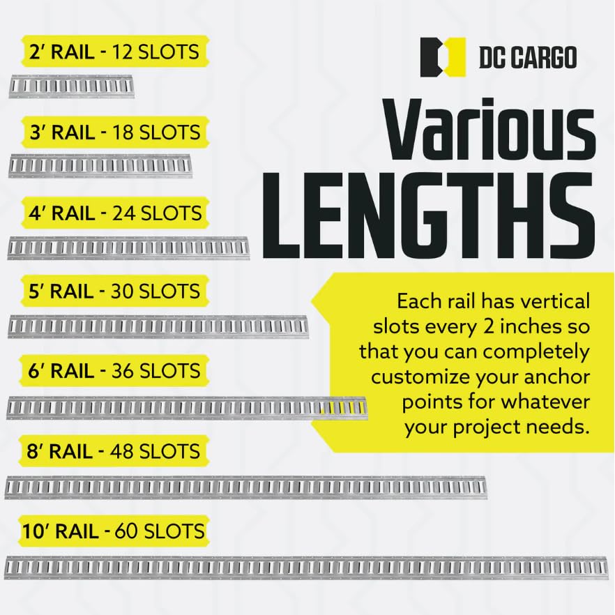 **DC Cargo Mall 6' E Track Tie Down Rail Kit (4 Pack) - Heavy Duty Galvanized Steel Cargo Securing System for Vans, Trailers, Garages - Up to 2,000 lbs Capacity - Perfect for Motorcycle, ATV, and Equipment Transport**    *(Use Cases: Ideal for securing motorcycles, ATVs, furniture, tools, and heavy loads during transport in vans, trailers, or garages.)*