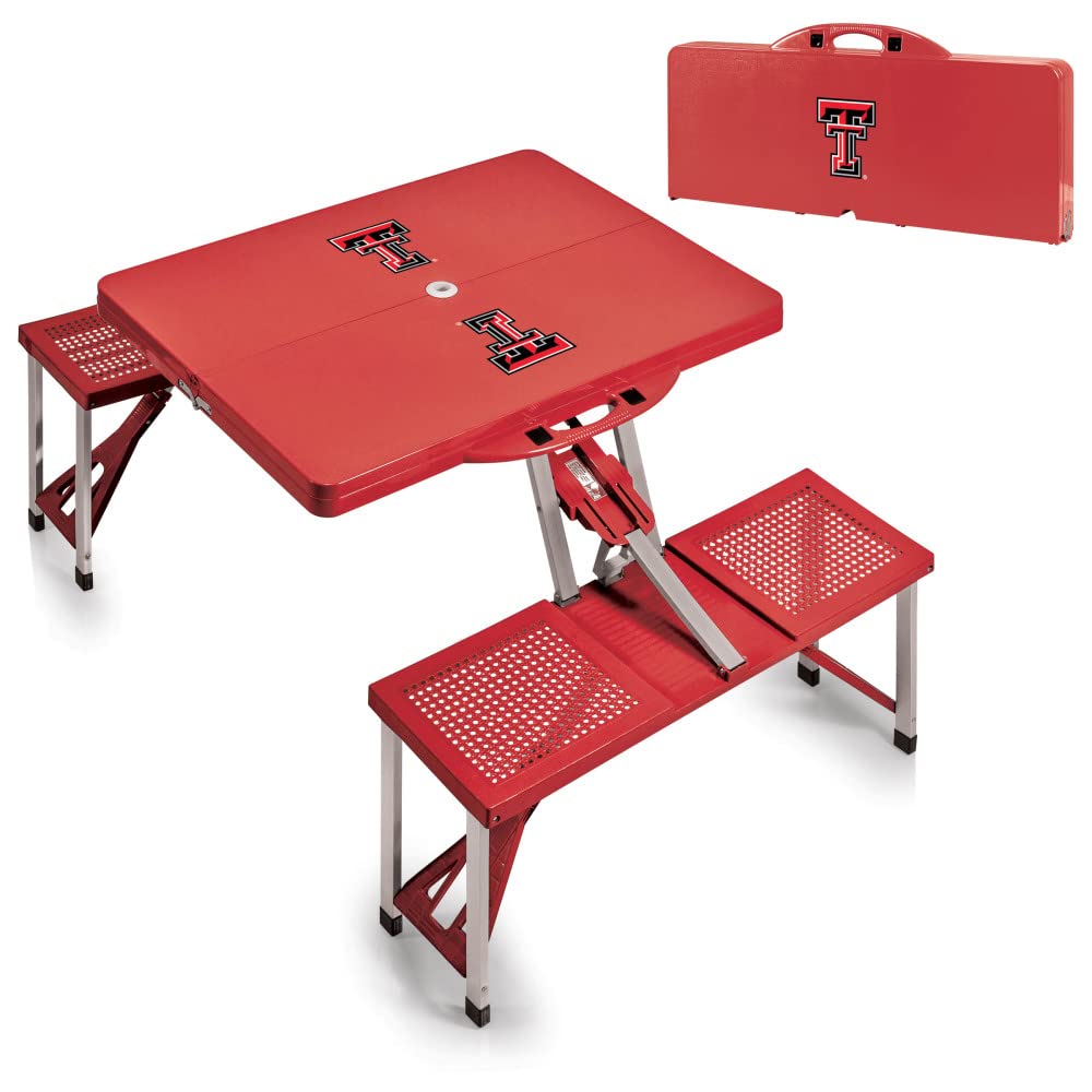 PICNIC TIME NCAA Texas Tech Red Raiders Folding Picnic Table - Portable Camping Table with Umbrella Hole - Outdoor Dining Table for Tailgating, Beach, Park & Backyard (Red)